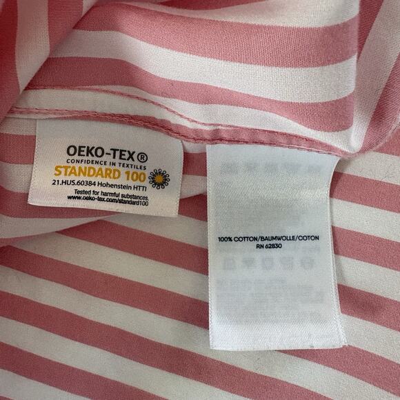 Lands' End Women's Pink & White Striped No Iron 3/4Sleeve Button Up Shirt Sz 18W - Picture 8 of 13